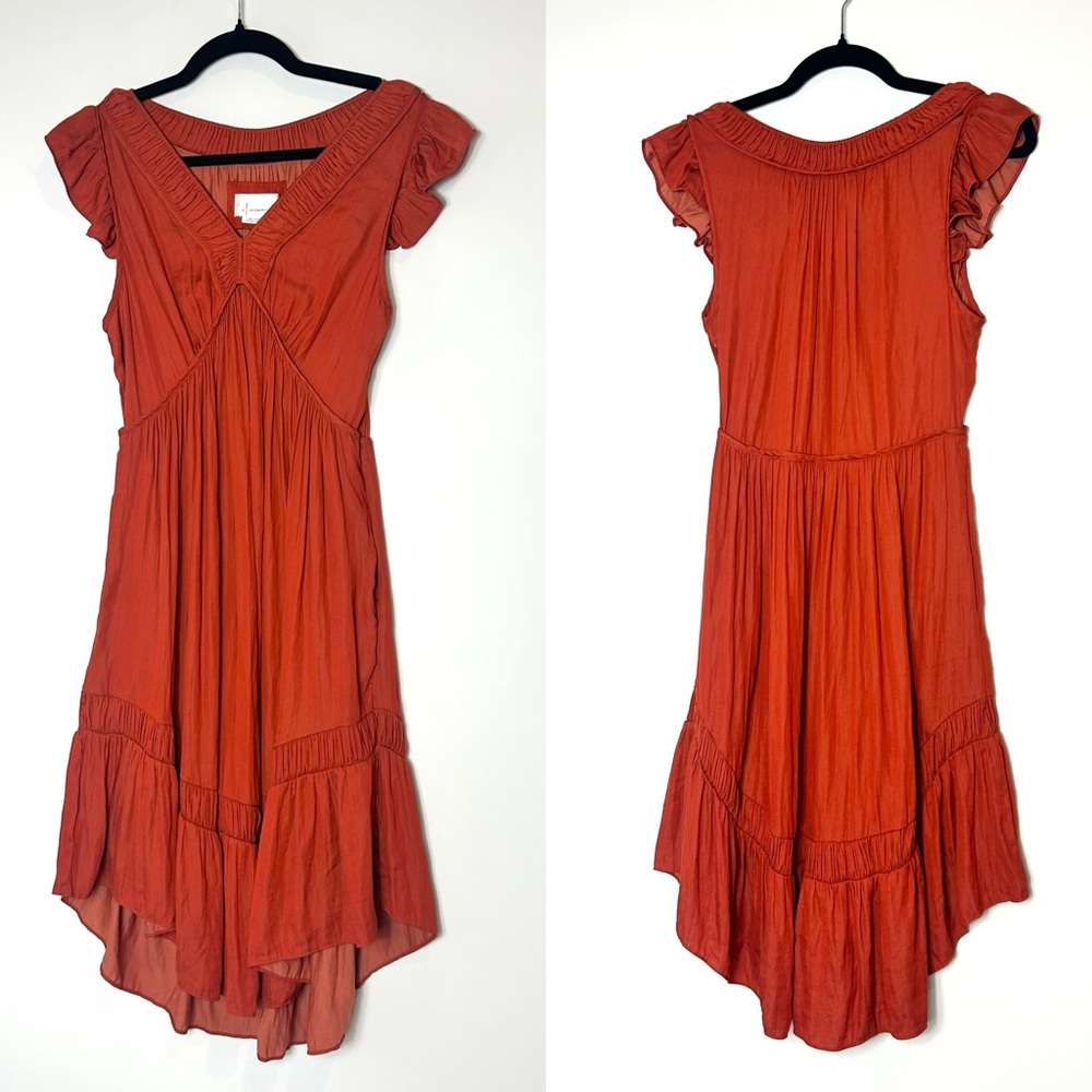 Anthropologie Solene Flutter Sleeve Orange Dress